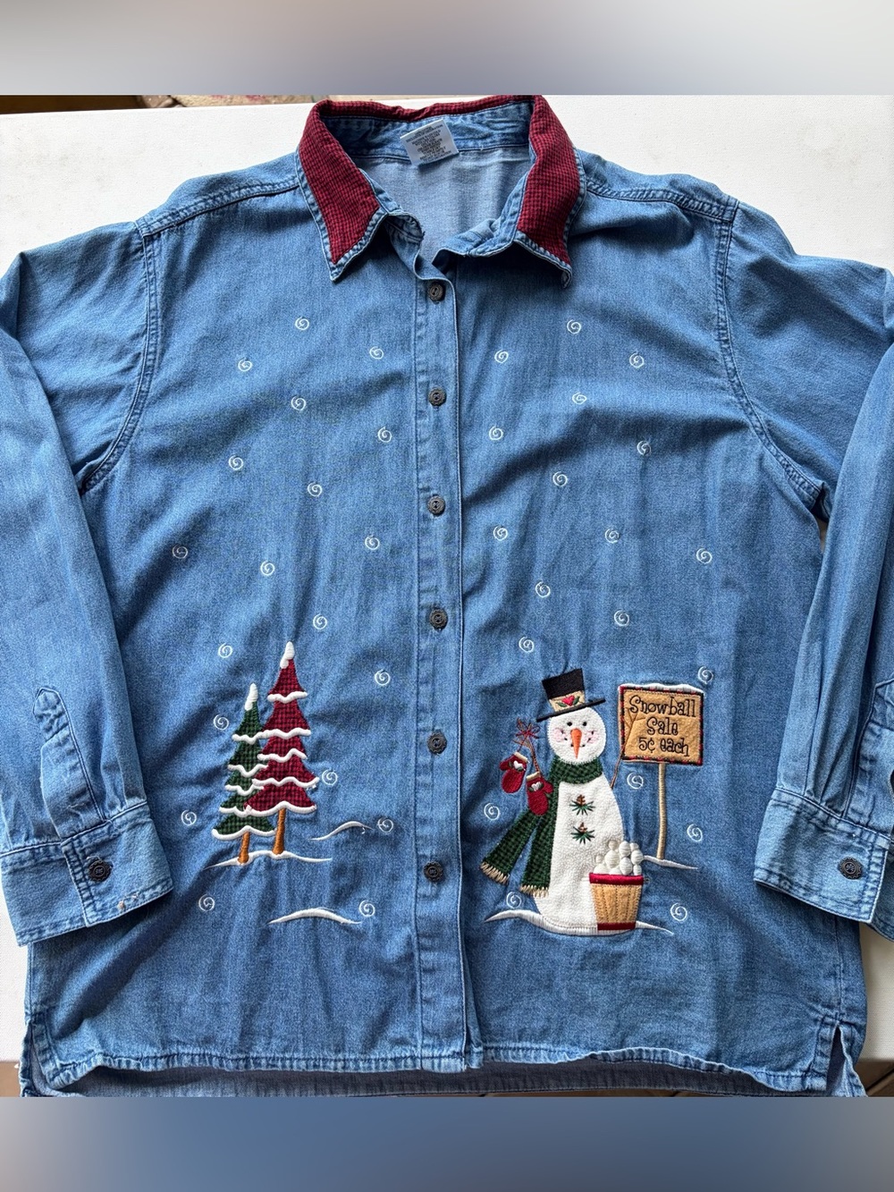 Vtg 90’s Decorated Originals Embroidered Holiday Christmas Denim Blouse